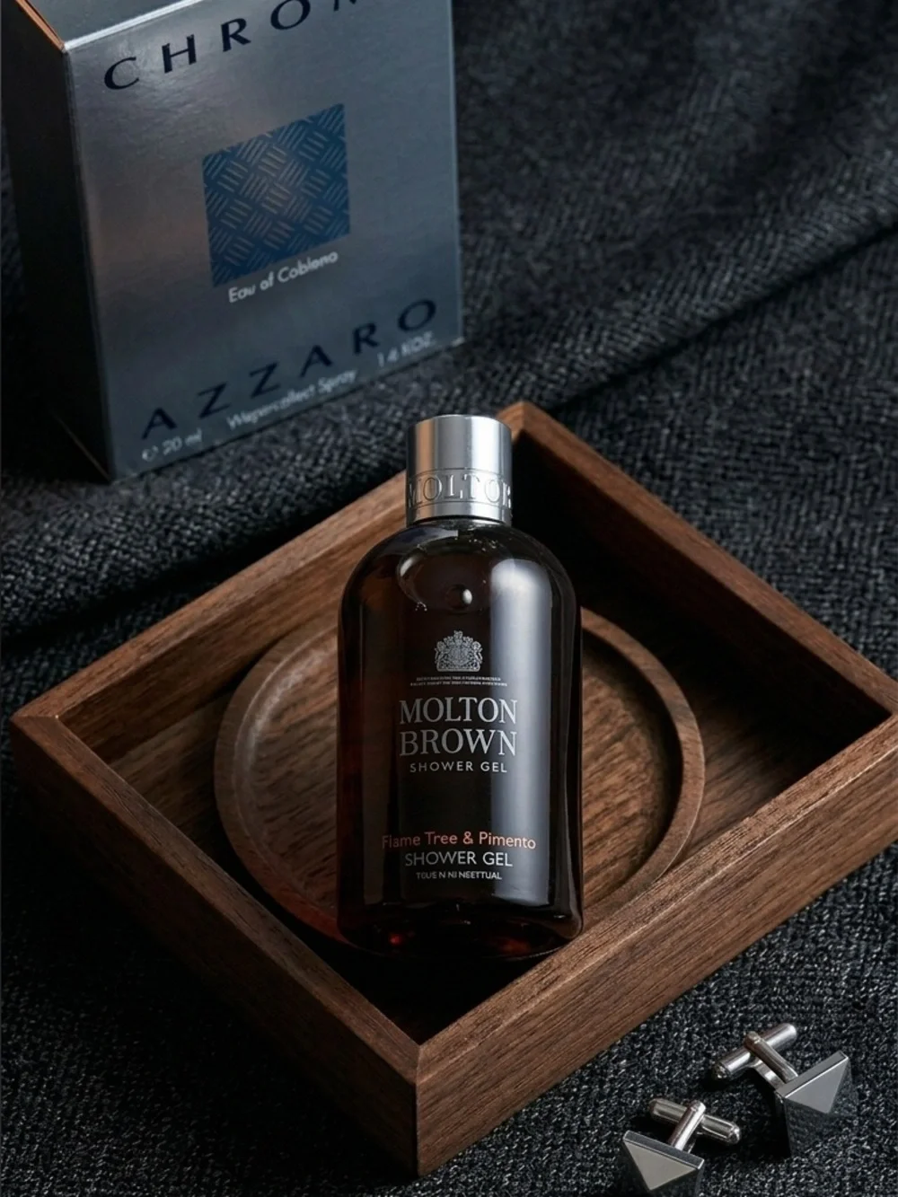 Men’s Luxury Grooming Bundle: Molton Brown Pimento 10oz & Azzaro Chrome 50ml Set
